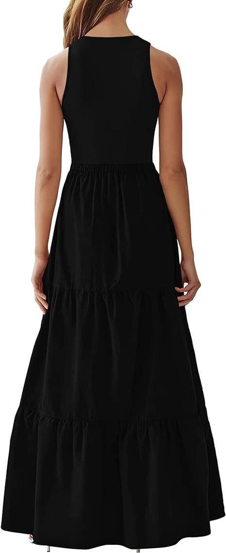 Crew-neck patchwork pit strip vest dress