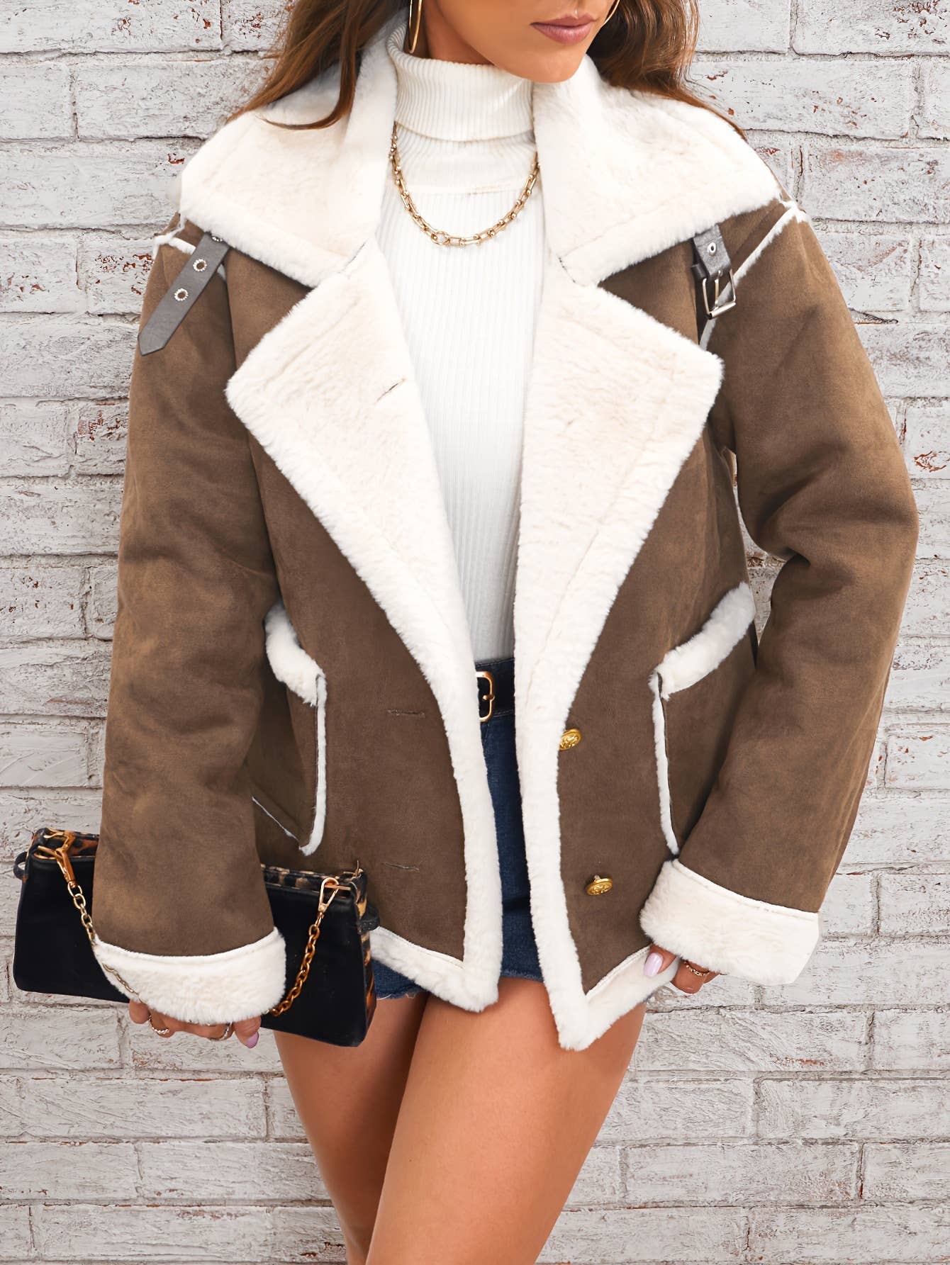 Fashionable lapel plush warm casual coat