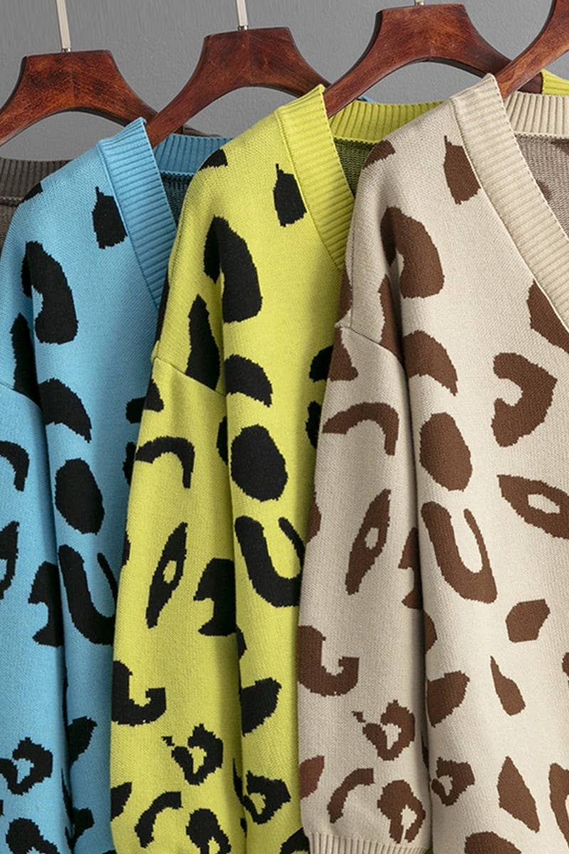 CWOCAL00670_LEOPARD PRINT LONG KNIT CARDIGAN SWEATER