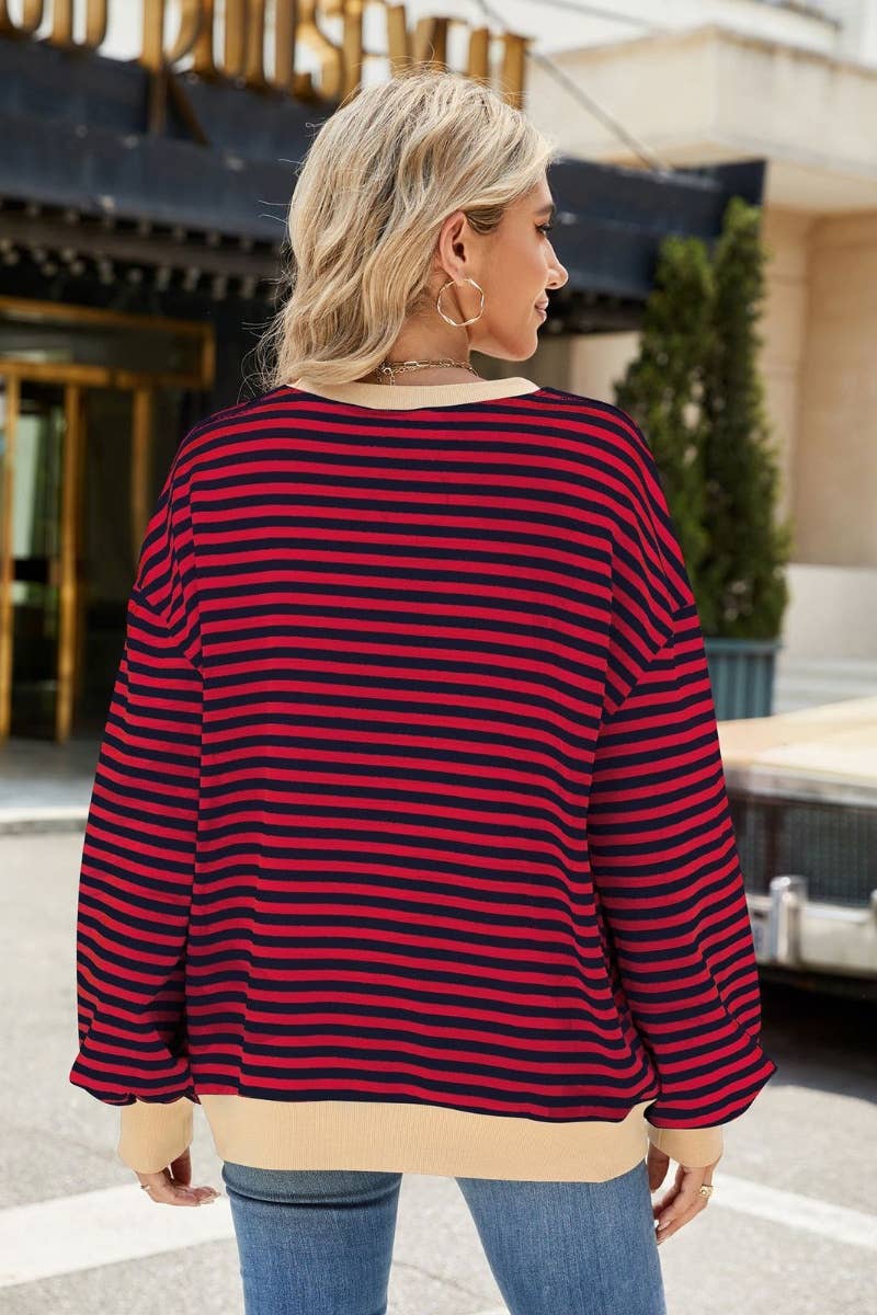 CWTBLL1888_FALL CREW-NECK STRIPED LONG-SLEEVED TOP