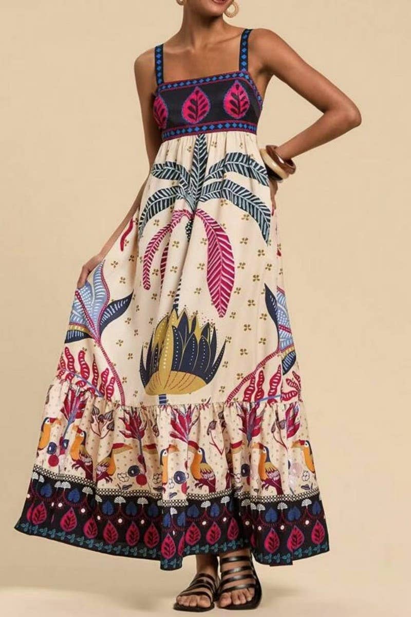 CWDMD5835_BOHO FLORAL STRAPPY CASUAL VACATION DRESS