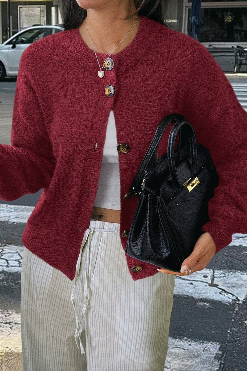 CWOCO00194_CASUAL SIMPLE BUTTON LONG SLEEVE KNIT CARDIGAN