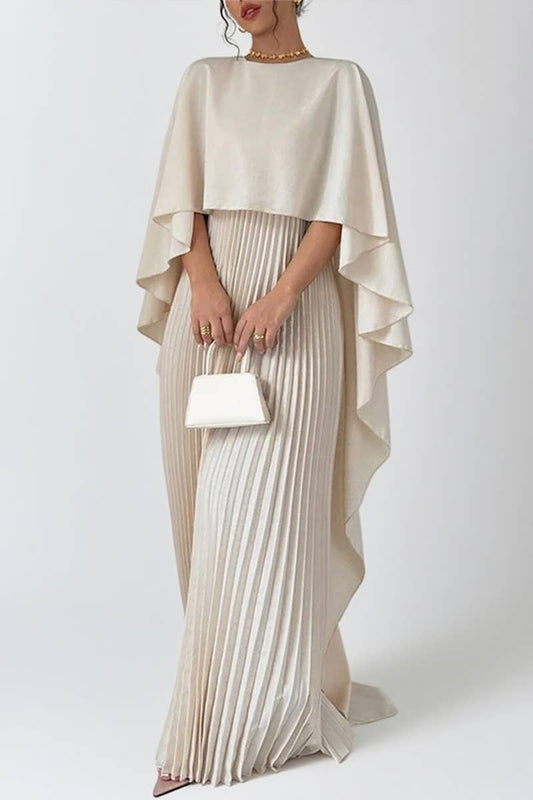 CWDMD6381_LOOSE BAT SLEEVE PLEATED IRREGULAR ELEGANT DRESS