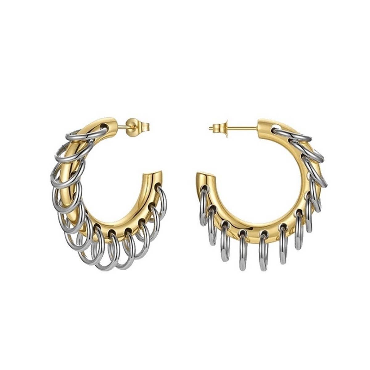 Unique Titanium Chain Link Earrings in Gold Silver