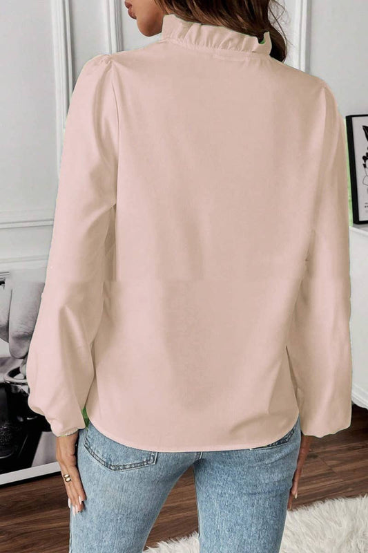 CWTSTL2082_FALL FASHION RUFFLED LONG SLEEVE SHIRT TOP