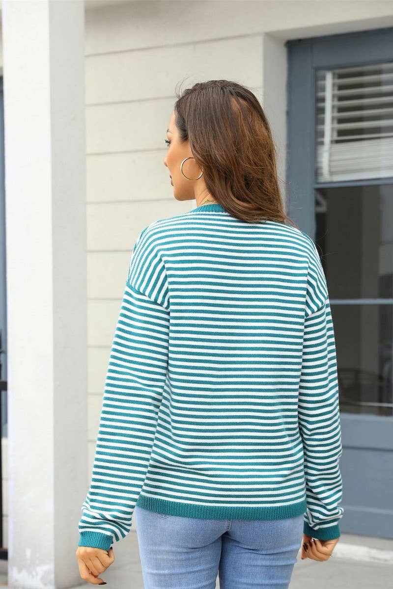 CWOSWL07603_CASUAL COLORBLOCK STRIPE CREWNECK SWEATER