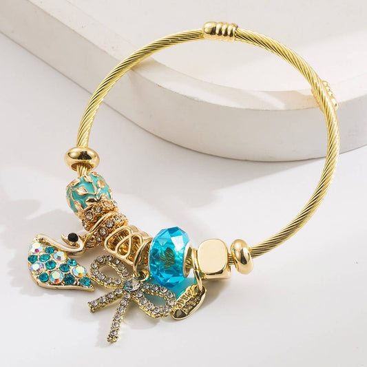 Fairy Style Swan Bow Rhinestone Couple Bracelet_CWMM8562