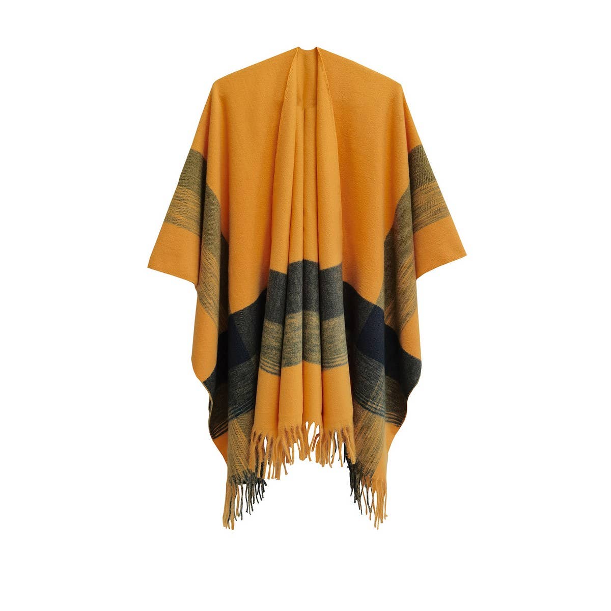 MONOCHROME STRIPED TASSEL WARM SHAWL CLOAK