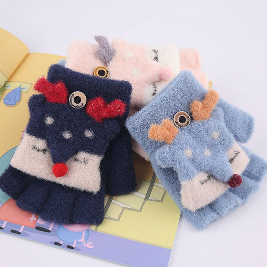 CARTOON HALF-FINGER FLAP KNITTED VELVET GLOVES_CWAG0238