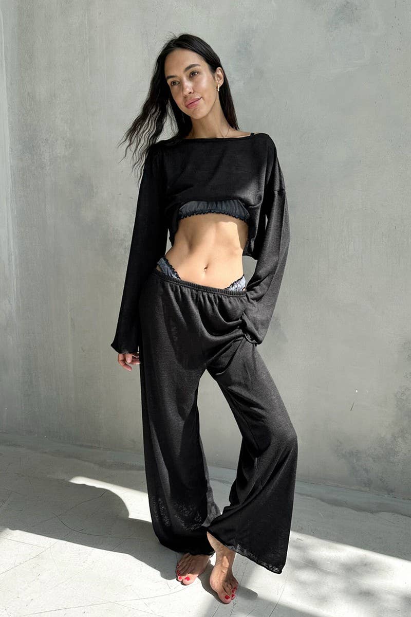 CWSPJ0405_KNITTED ROUND NECK PAJAMAS TWO-PIECE SET