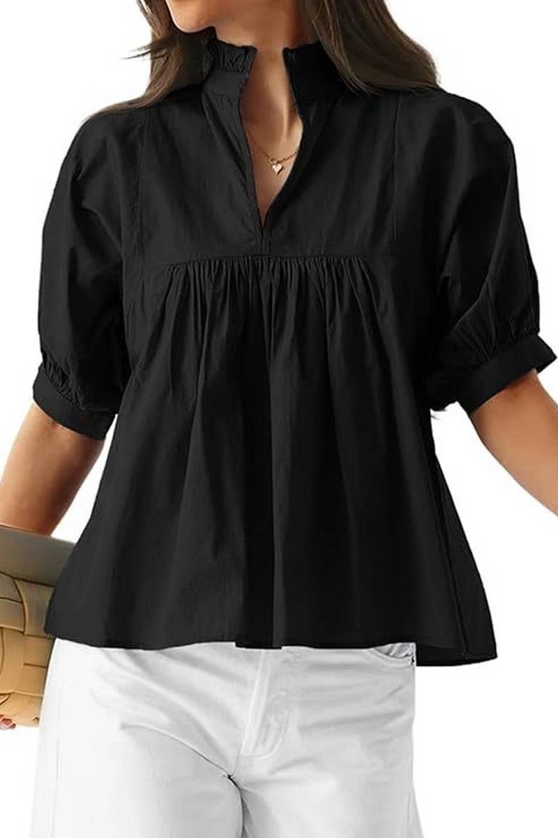 CWTBLS02489_2025 CASUAL V NECK LOOSE FIT COMMUTER SHIRT