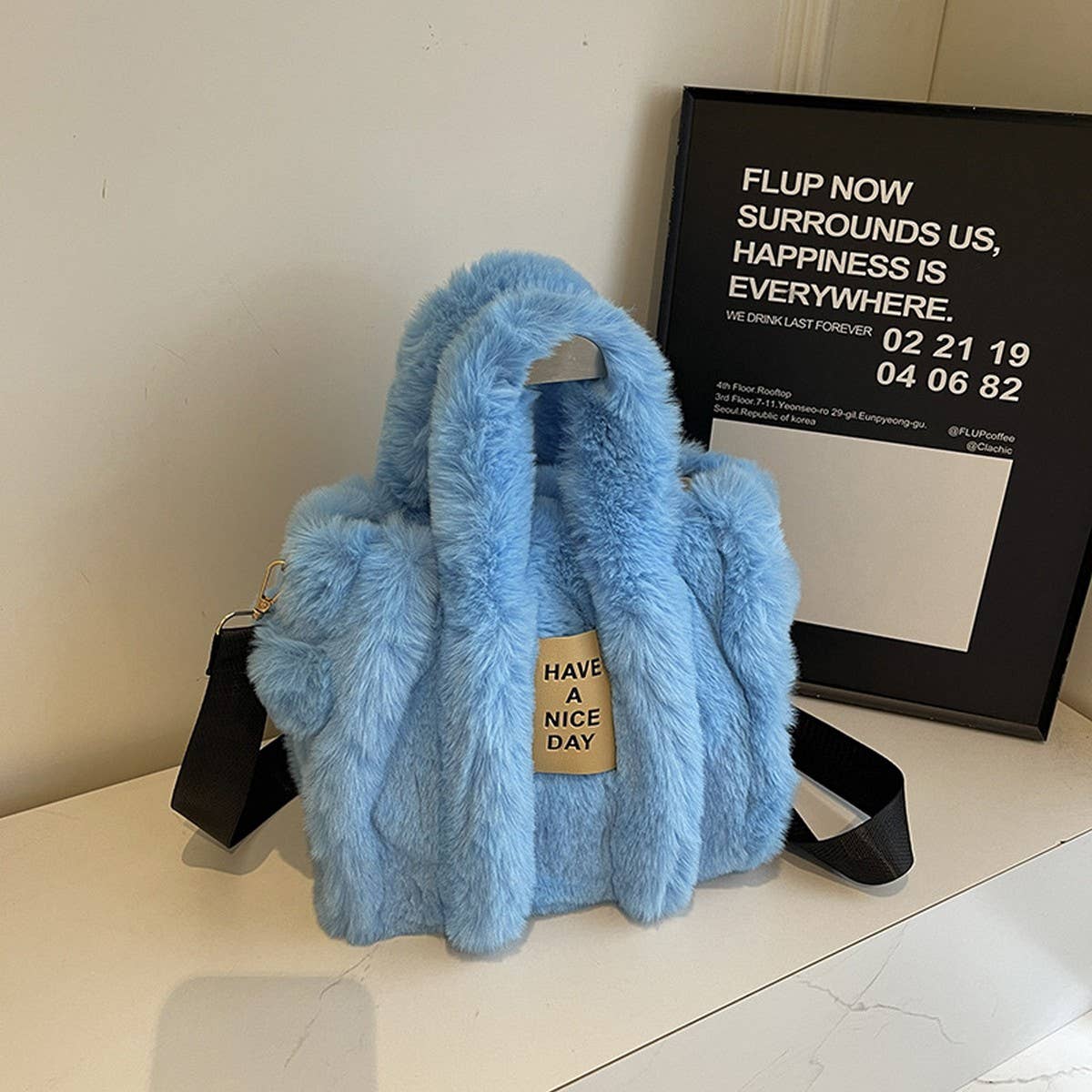 WINTER FAUX RABBIT FUR CROSSBODY HANDBAG PLUSH BAG_CWAB3998