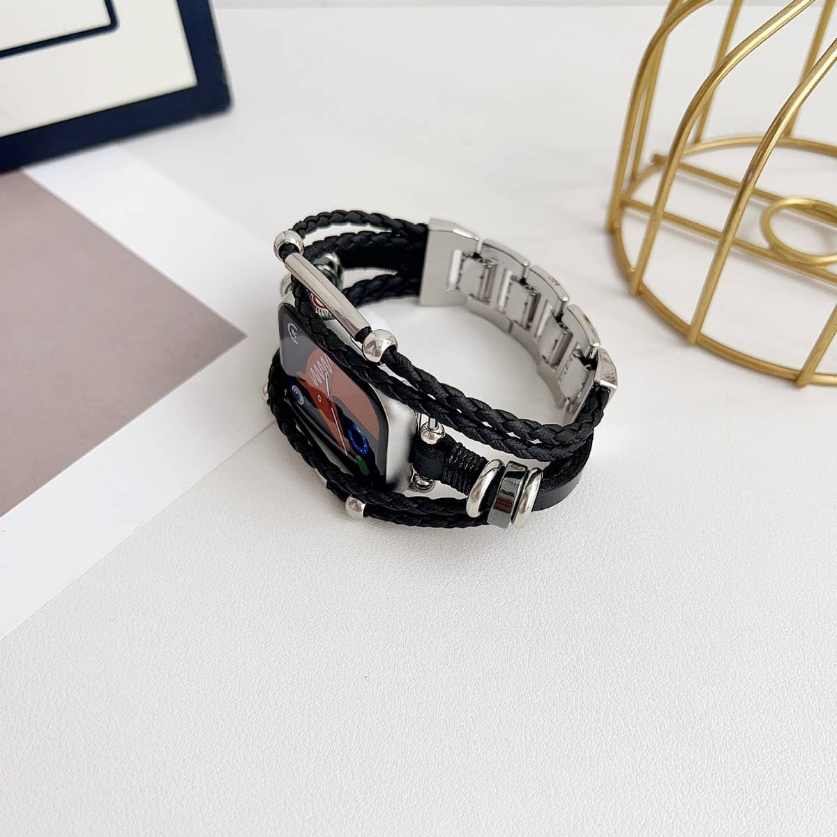 BOHEMIAN STYLE IWATCH9 GENUINE LEATHER WOVEN STRAP_CWWW0067