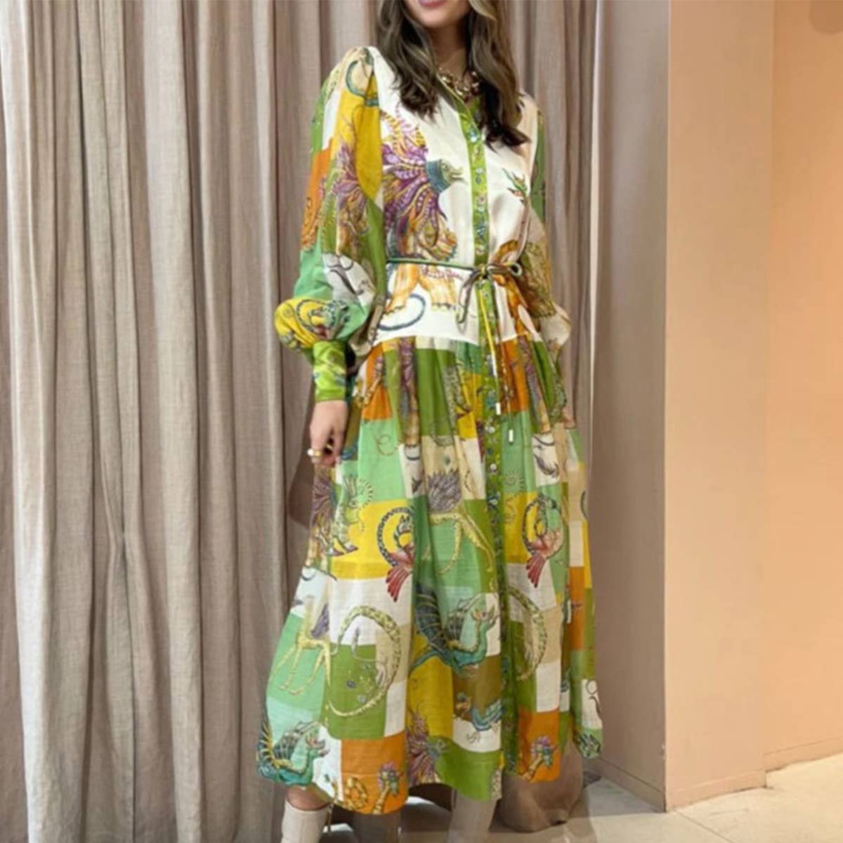 ELEGANT LANTERN SLEEVES TUCKED WAIST PEPLUM DRESS