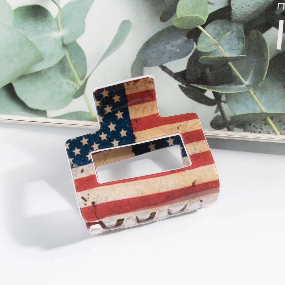 CWAHA5137_4TH OF JULY FLAG STYLISH RECTANGULAR HAIR CLIP