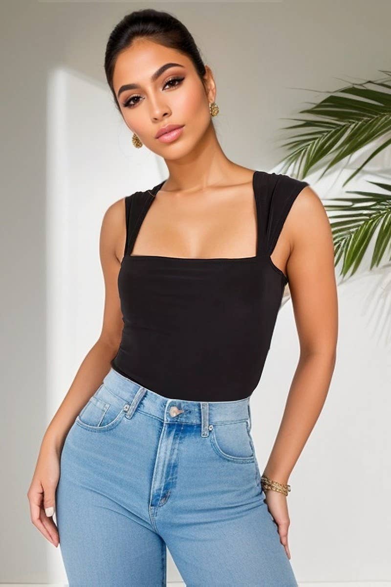 CWSBSSL0122_SLIM FIT ELASTIC TANK TOP SLEEVELESS BODYSUIT