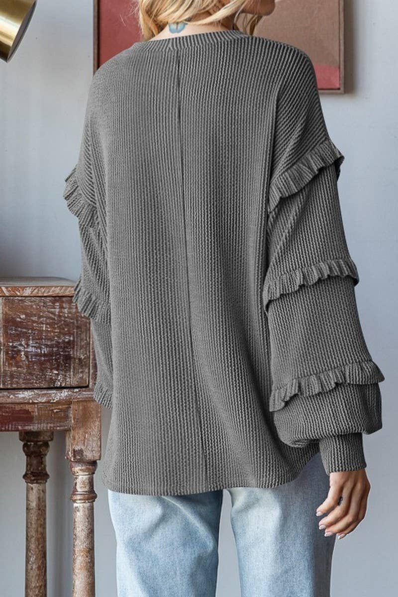 CWTBLL3202_BALLOON SLEEVE CREW NECK LAYERED SLEEVE PULLOVER