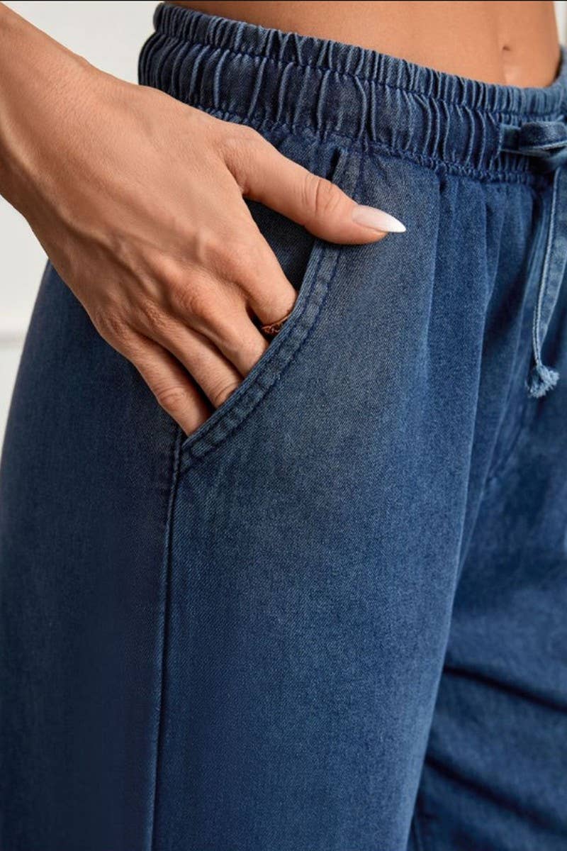 CWBLP2003_HIGH WAIST LOOSE FIT DRAWSTRING DENIM PANTS