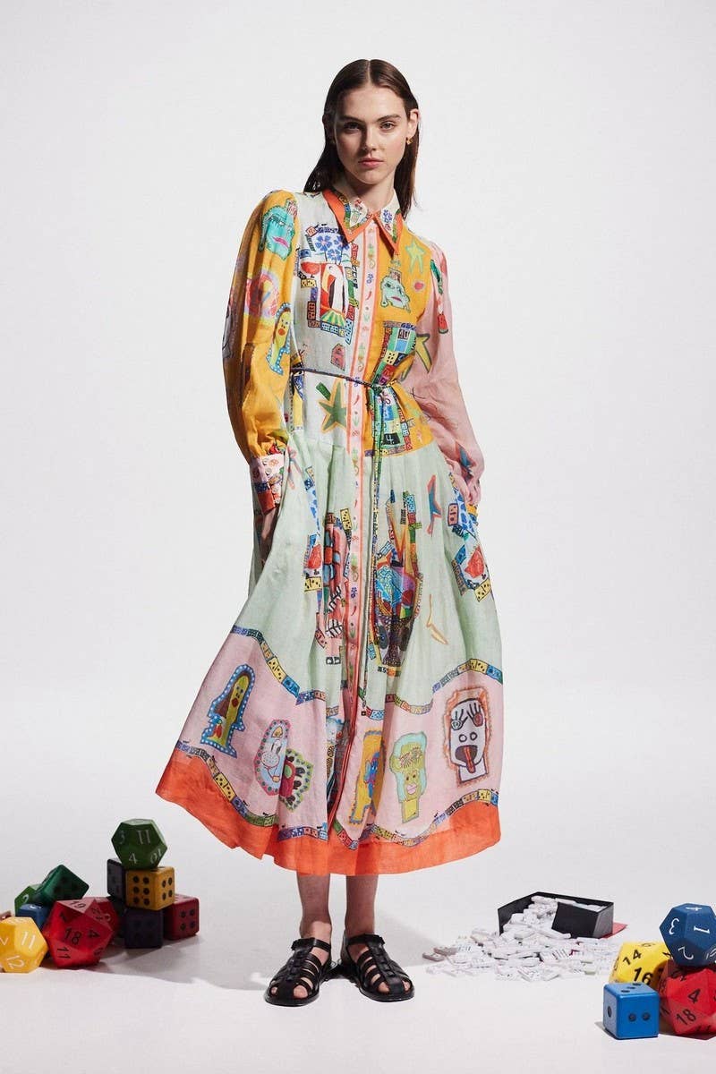 CWDMD5727FASHIONABLE LONG-SLEEVED PUFF SLEEVES TIE-UP DRESS