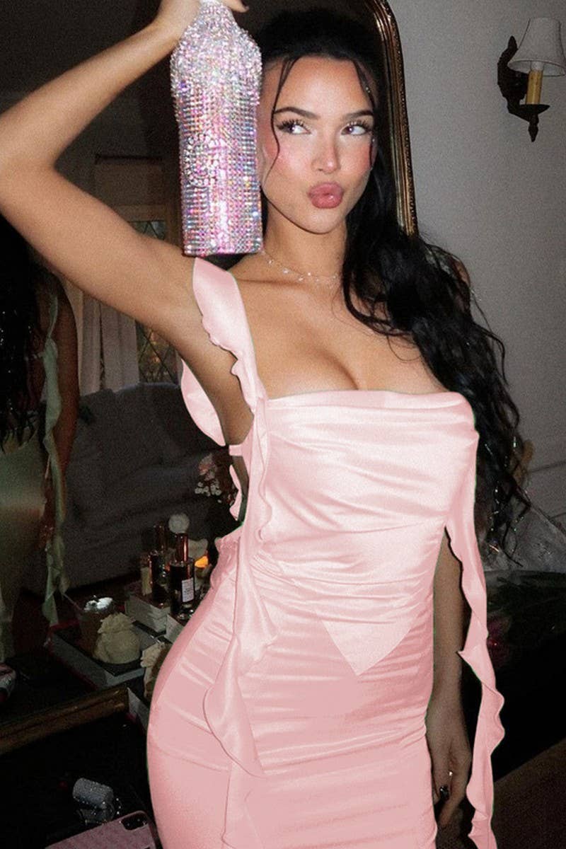 CWDMD6077_LACE TRIM BACKLESS RUFFLE STRAP MAXI DRESS