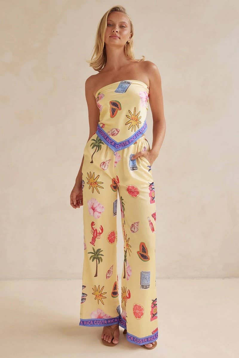 CWSTB1791_PRINTED STRAPLESS WIDE LEG TWO PIECE SET