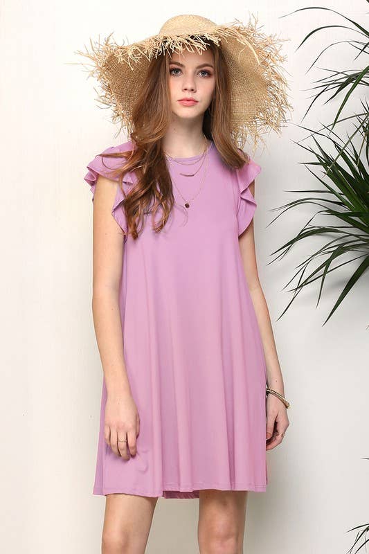 CWDSD10369_RUFFLE DETAILED PRINCESS SEAM DRESS