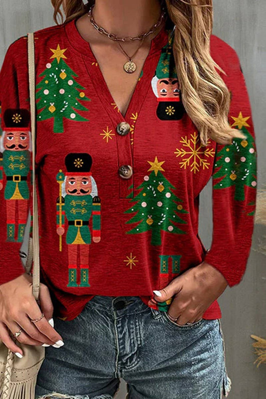 CWOCAL00792_LOOSE FIT V-NECK CHRISTMAS TREE PRINT CARDIGAN