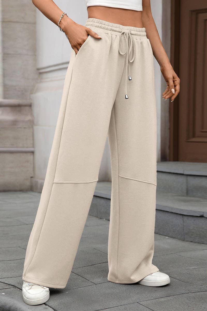CWBLP01088_SOLID COLOR LOOSE DRAWSTRING CASUAL PANTS