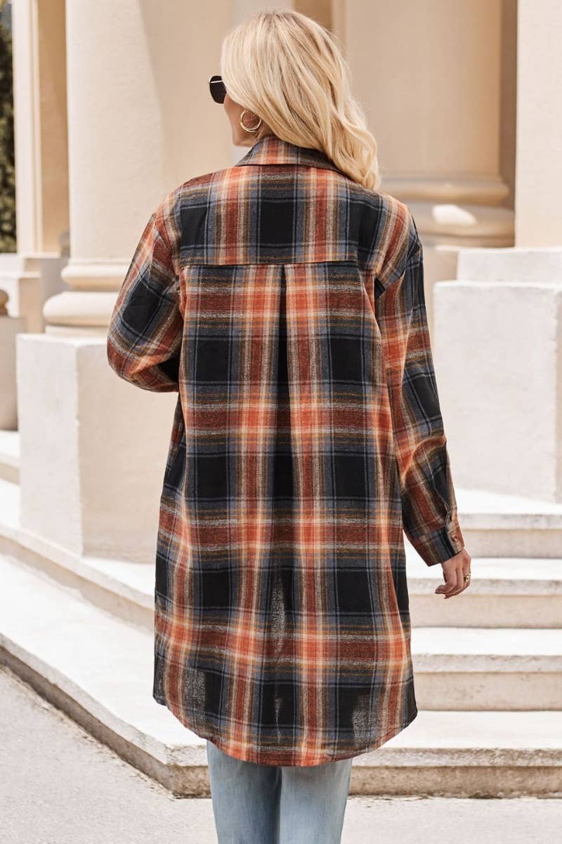 CWTSTL2182_AUTUMN WINTER PLAID LONG SLEEVE SHIRT LONG STYLE