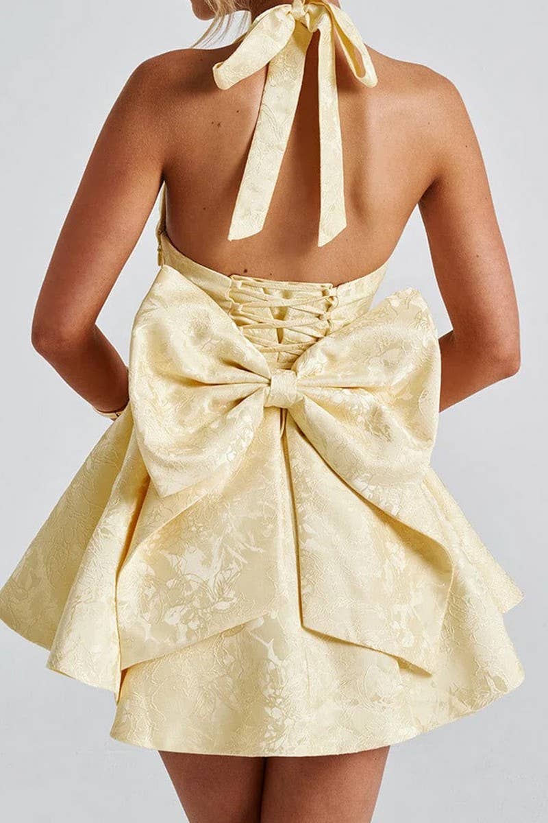 CWDHL0882_SUMMER ELEGANT HALTER NECK TIE EVENING DRESS