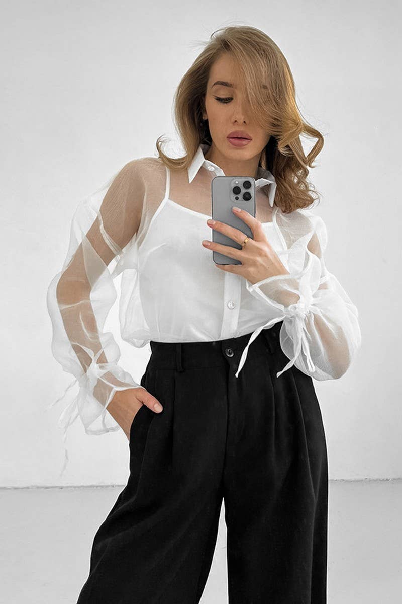 CWTSTL902_SEXY MESH LACE-UP SEE-THROUGH LONG-SLEEVED SHIRT