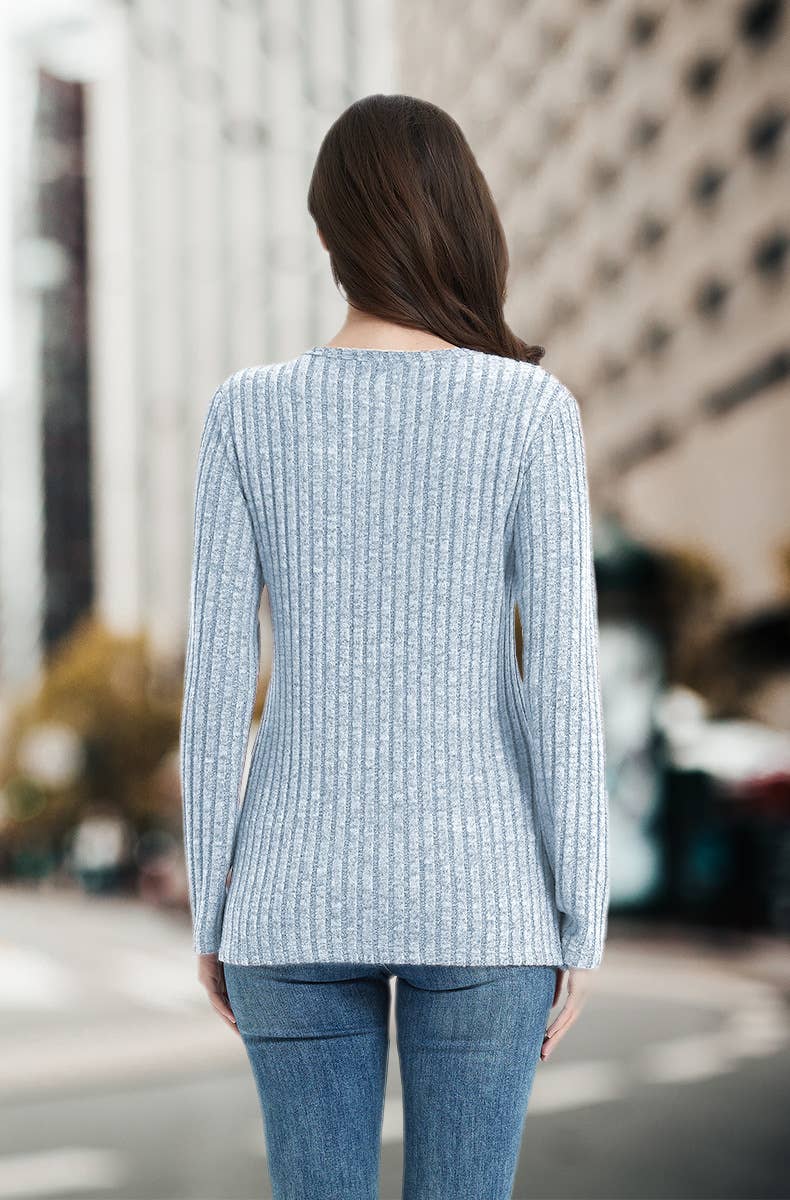 CREW-NECK SOLID COLOR PIT STRIPE BUTTON KNIT