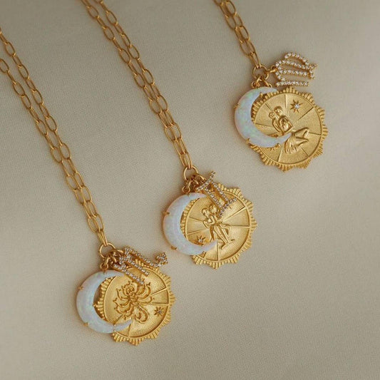 MICRO-PAVED ZIRCONIA ZODIAC RUNE PENDANT NECKLACE
