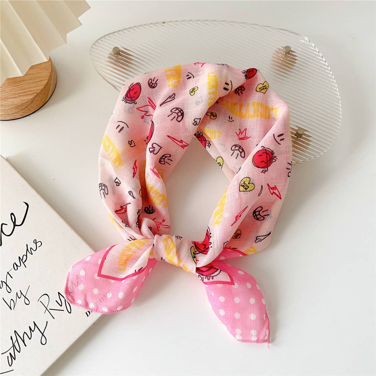 Cotton Linen Floral Square Scarf for Women