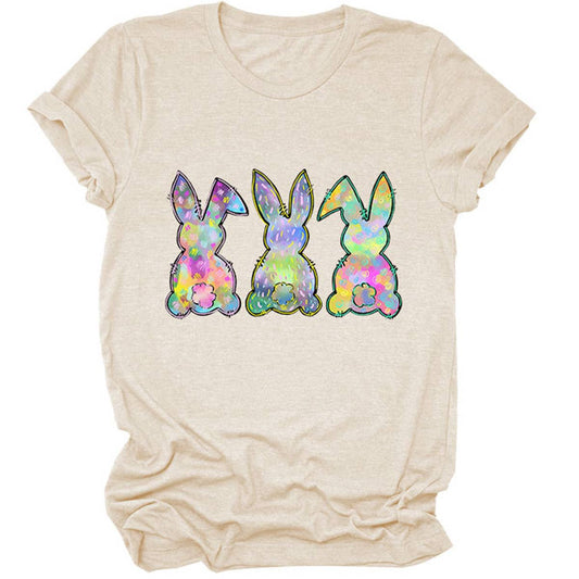 EASTER THREE BUNNIES PRINTED CREWNECK T SHIRT_CWTTS0858