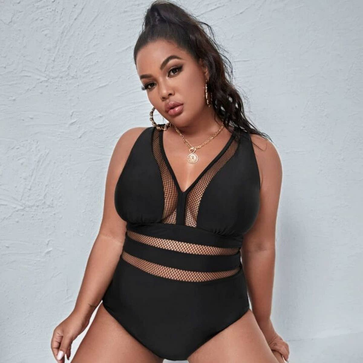 PLUS SIZE PRINTED PATCHWORK BIKINI SWIMSUIT_CWMW0205