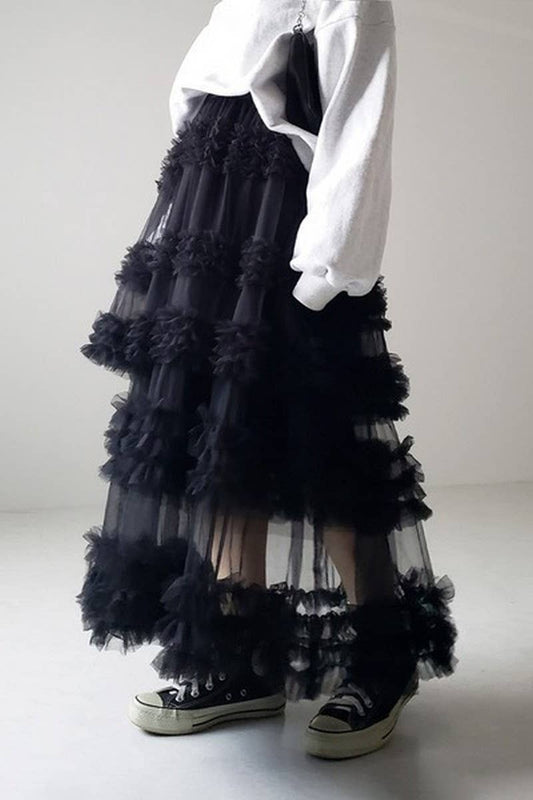 CWBLS00713_SPRING SUMMER LAYERED MESH A-LINE SKIRT