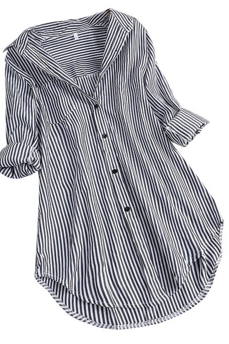 CWTSTL2875_LOOSE FIT VERTICAL STRIPE CASUAL MID-LENGTH SHIRT