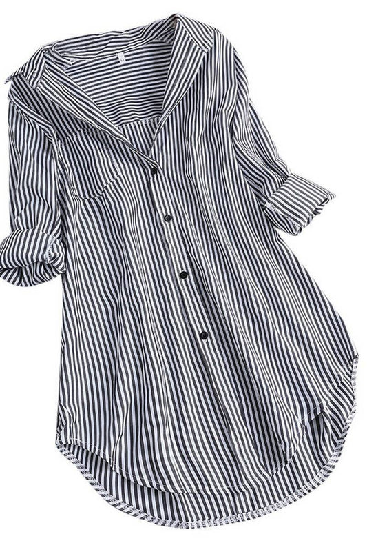 CWTSTL2875_LOOSE FIT VERTICAL STRIPE CASUAL MID-LENGTH SHIRT