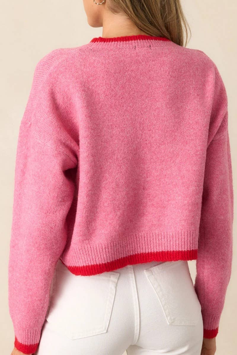 CWOSWL6958_SHORT STRAWBERRY PATTERN LONG SLEEVE KNIT SWEATER