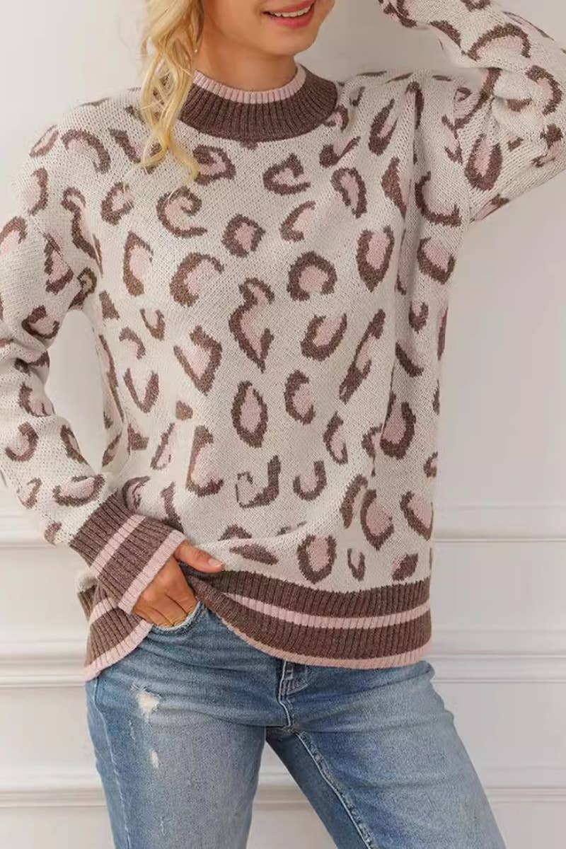 CWOSWL2983_CREW NECK LONG SLEEVE LEOPARD PRINT SWEATER
