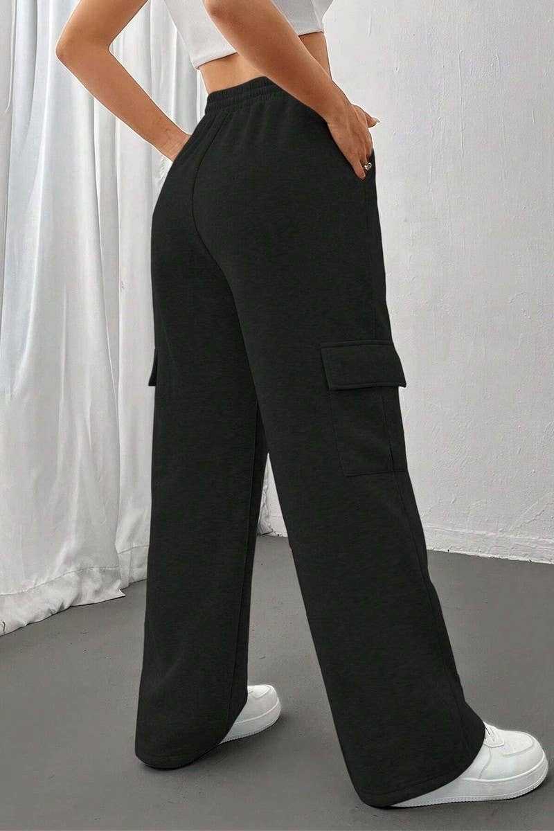 CWBLP0975_POCKET ELASTIC WAIST STRAIGHT WIDE LEG SWEATPANTS