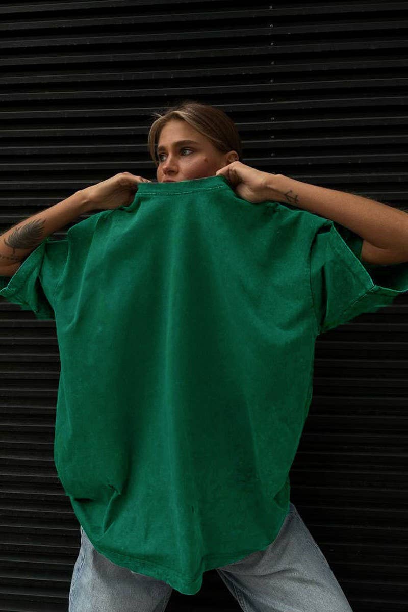 CWTTS1176_ROUND NECK WASHED DISTRESSED SHORT SLEEVE T-SHIRT