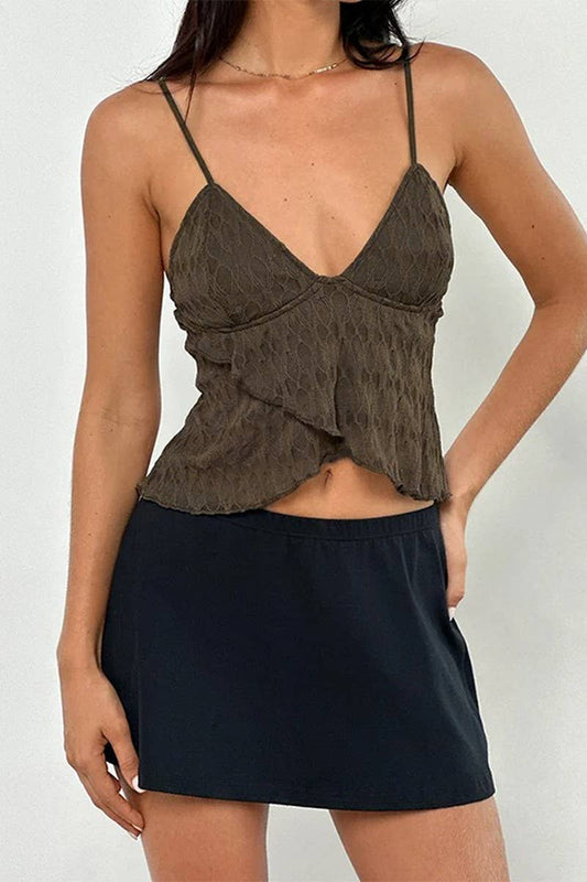 CWTTK0868_LACE TRIM ASYMMETRICAL V-NECK CAMI TOP