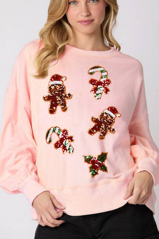 CWTBLL01238_SEQUIN GINGERBREAD MAN CHRISTMAS SWEATSHIRT