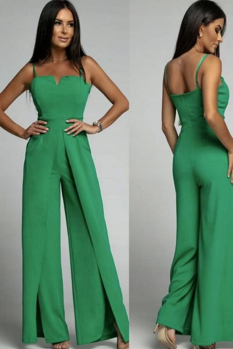 CWSJS1697_SOLID SLIM SPLIT LEG STRAPLESS JUMPSUIT