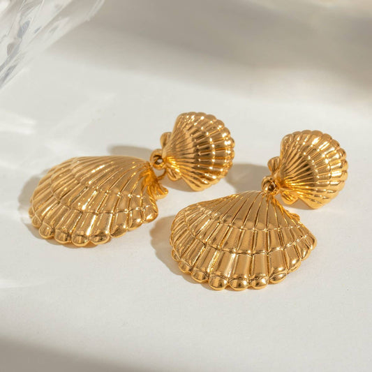 LUXURY STAINLESS STEEL OCEAN SHELL EARRINGS
