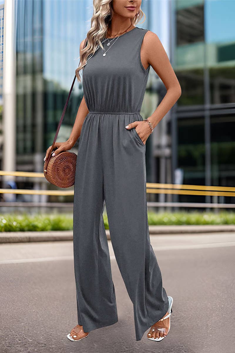 CWSJS1310_SIMPLE SLEEVELESS HIGH WAIST JUMPSUIT
