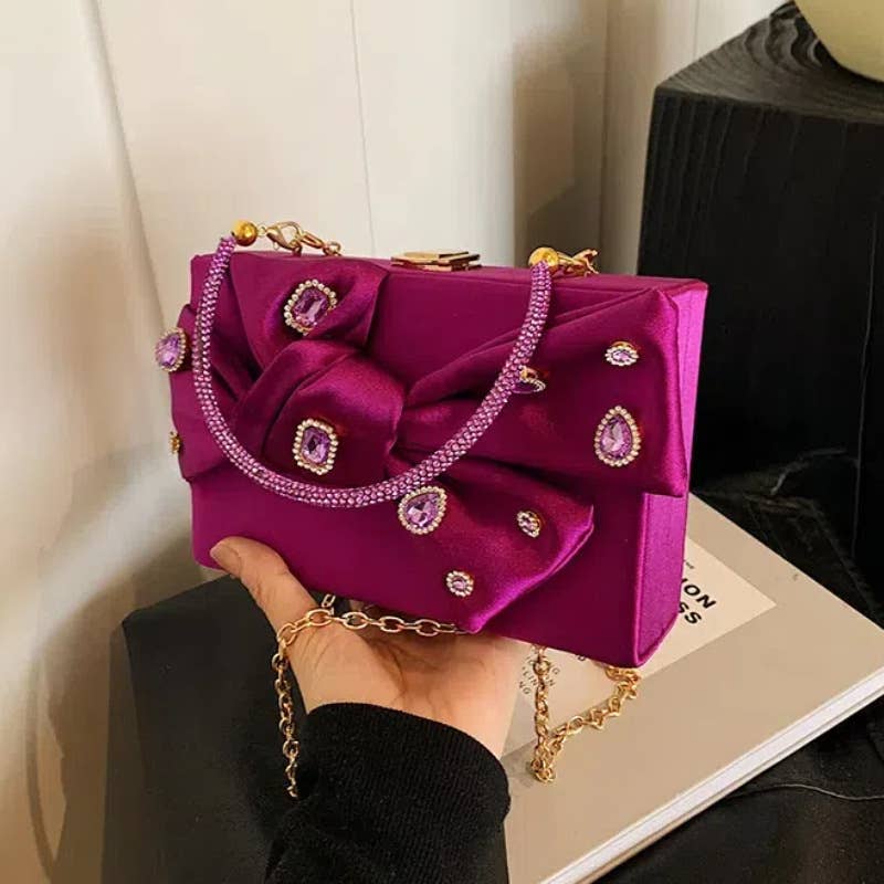 Rhinestone bow crossbody single-shoulder bag