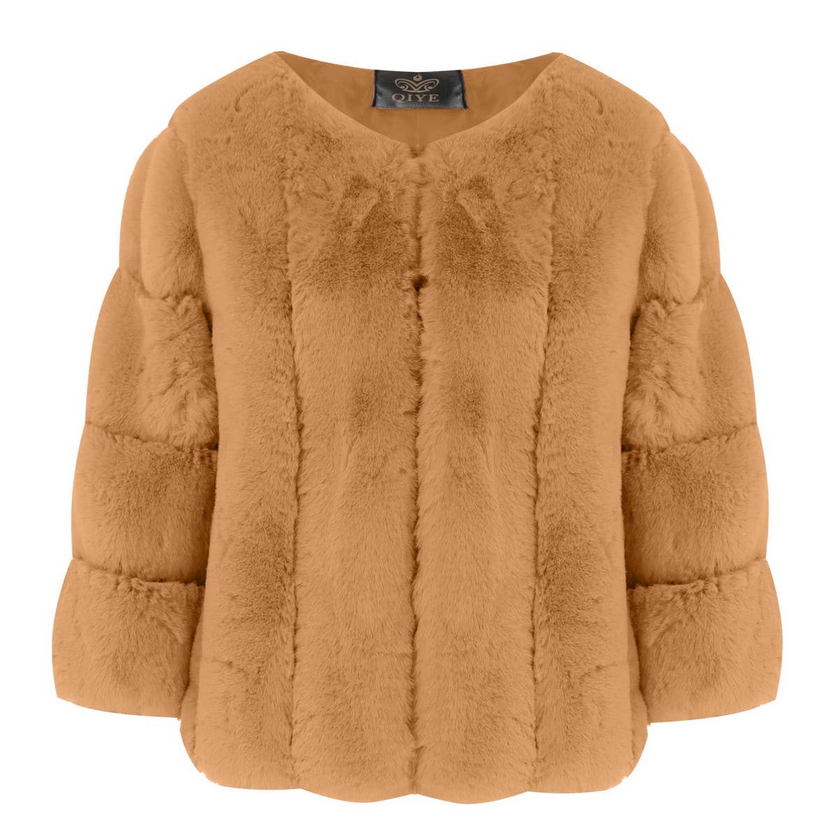 Fashion Faux Fur Round Collar Crop Coat Women_CWMM9065